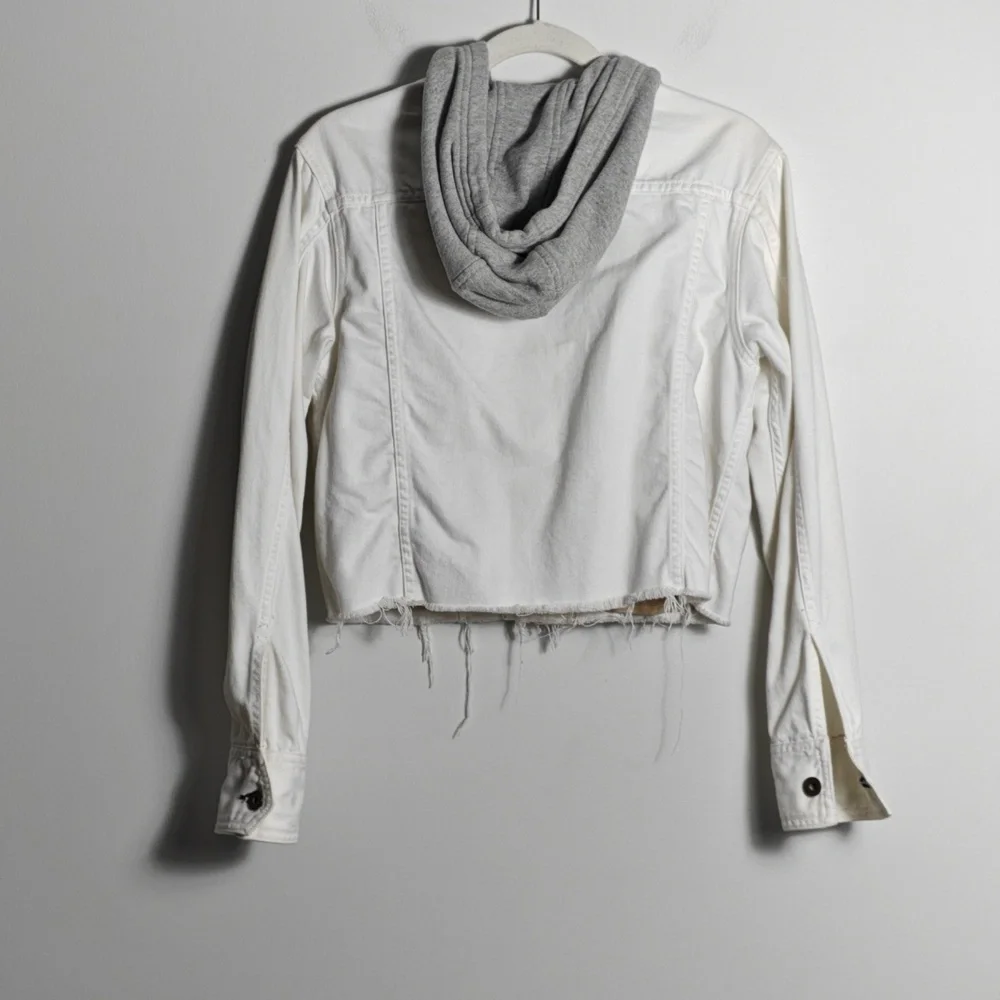 RAG & BONE / JEAN Button Up White Jean Jacket With Gray Hood Size Xsmall - Picture 11 of 16